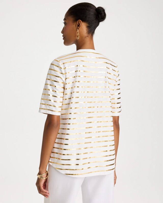 Striped Cotton Slub V-Neck Tee - image 3